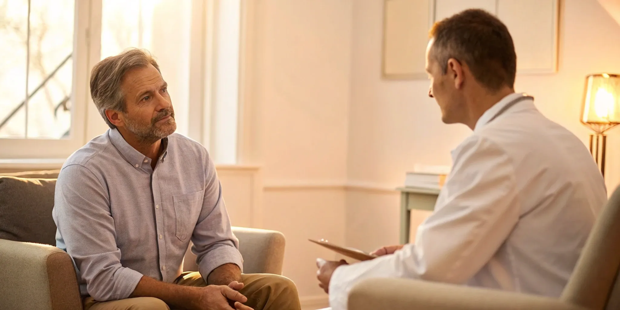 Doctor consulting patient at low T clinic.