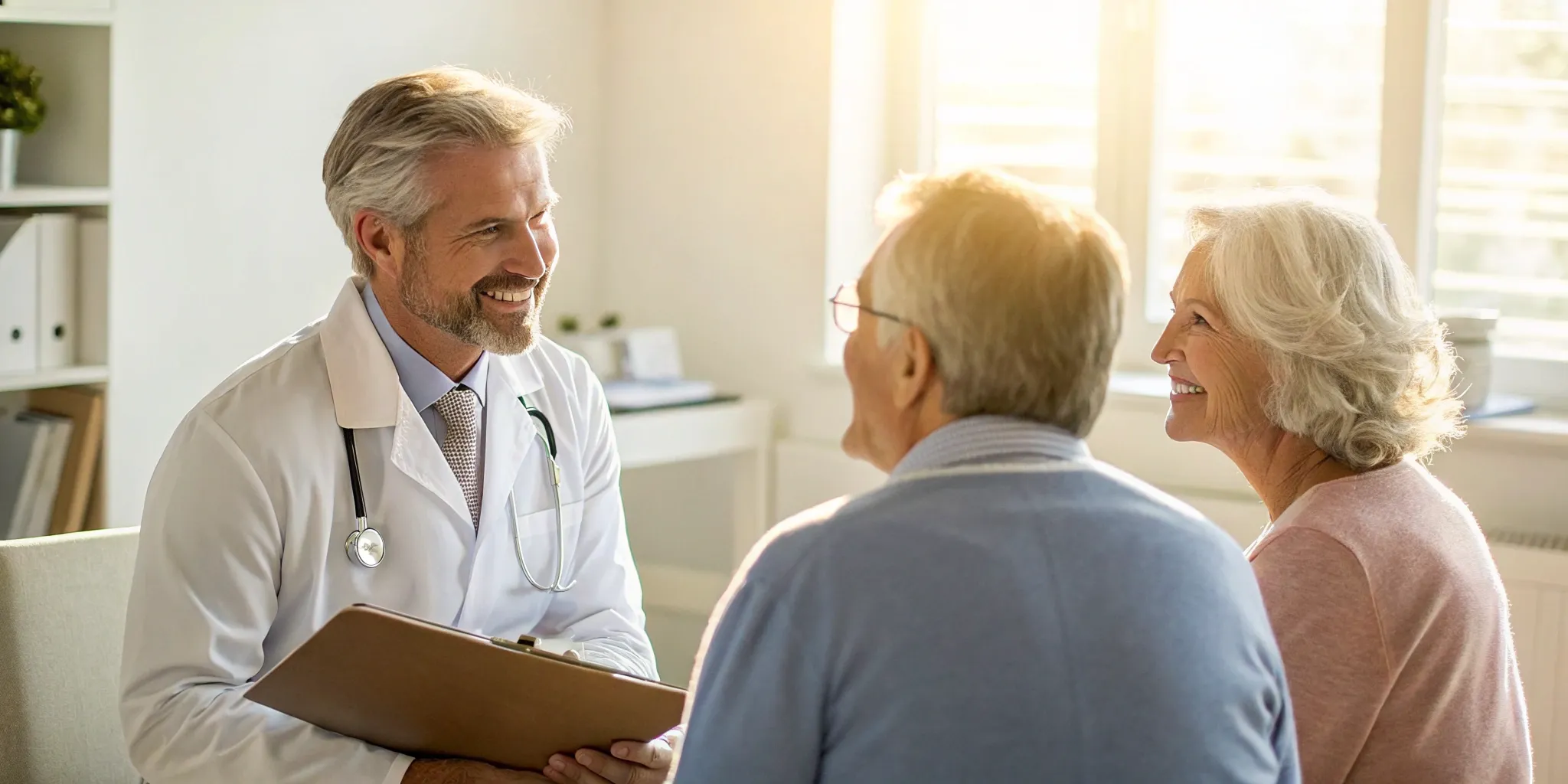 A hormone doctor near me discusses treatment options with a senior couple.