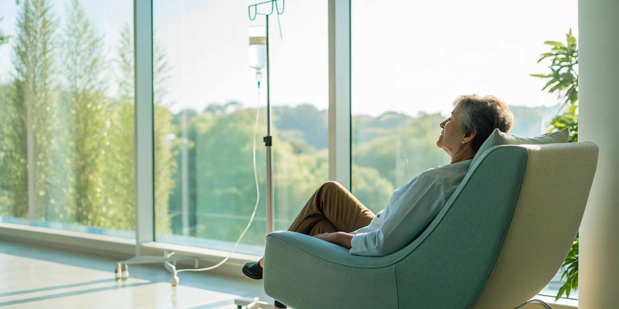 Person relaxing in a chair during an immune boost IV therapy session.