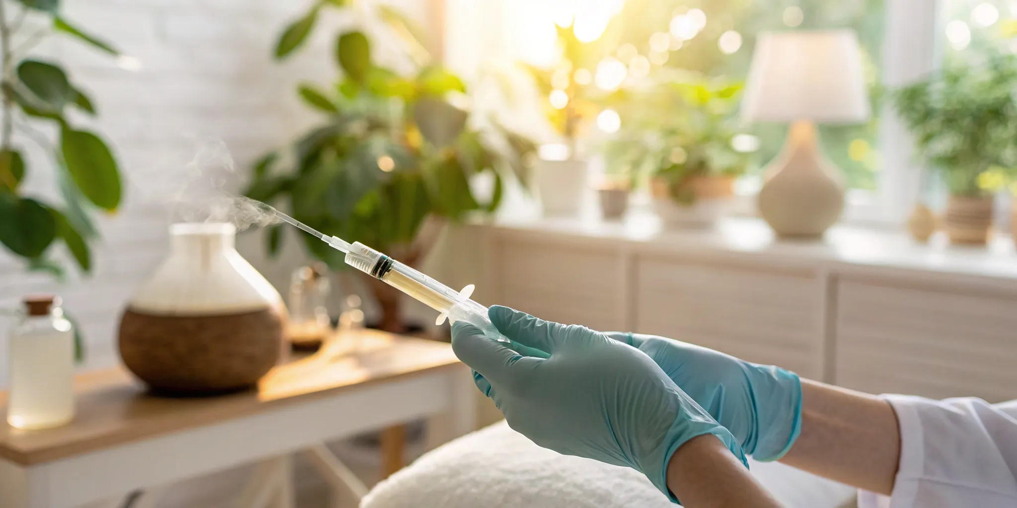 Gloved hands preparing a lipotropic injection for weight loss.