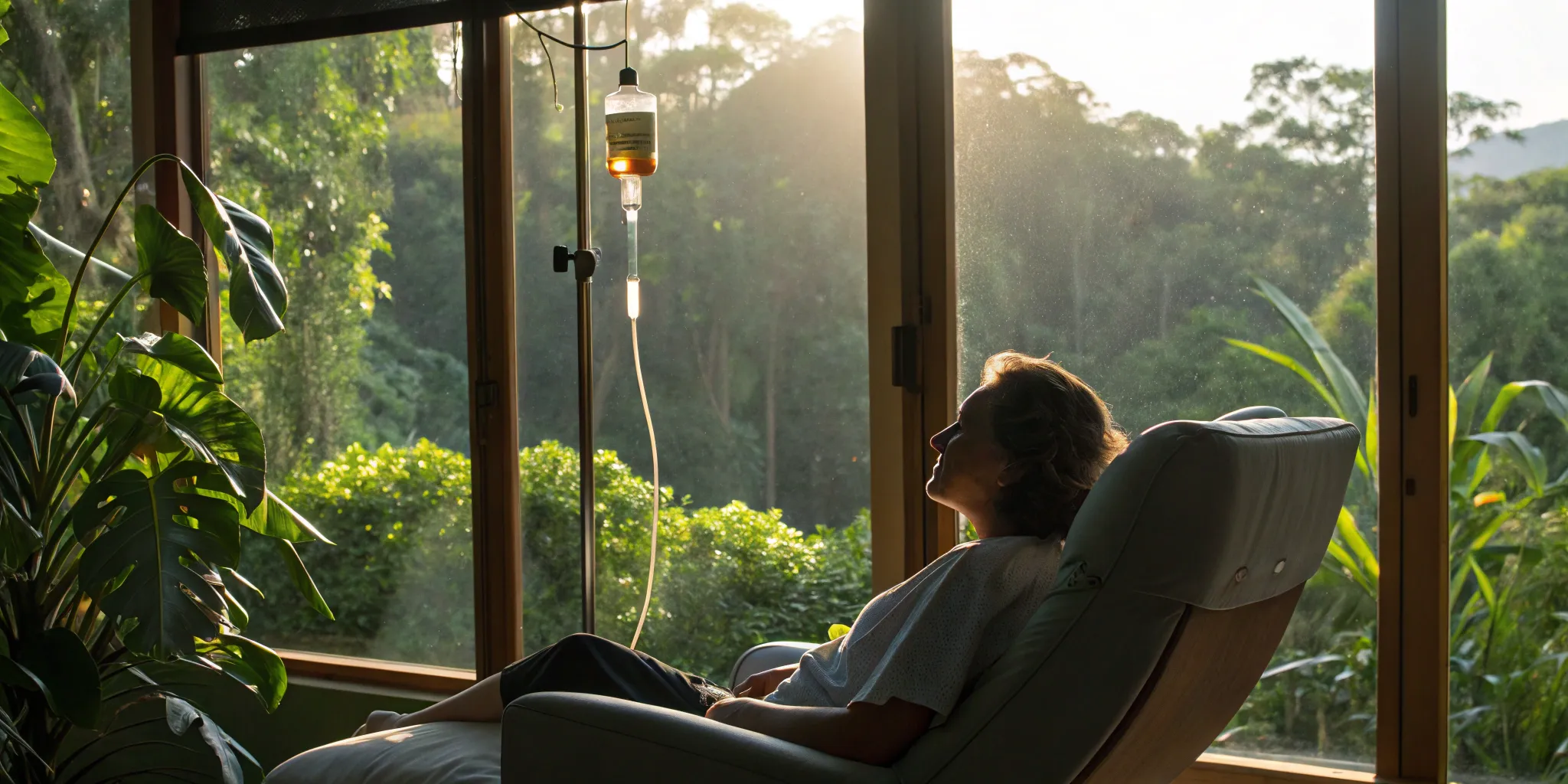 does-a-recovery-iv-drip-work-a-look-at-the-benefits Person relaxing in a chair while receiving a recovery IV drip.