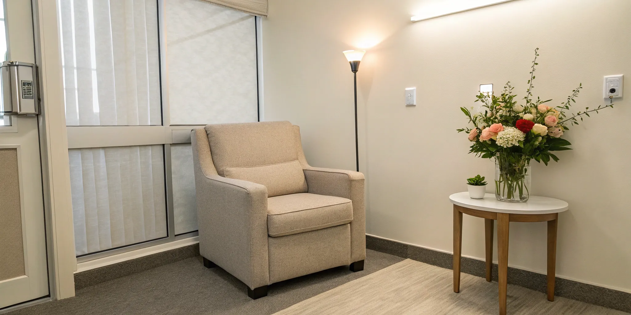 The upscale waiting room of a modern concierge medicine clinic.