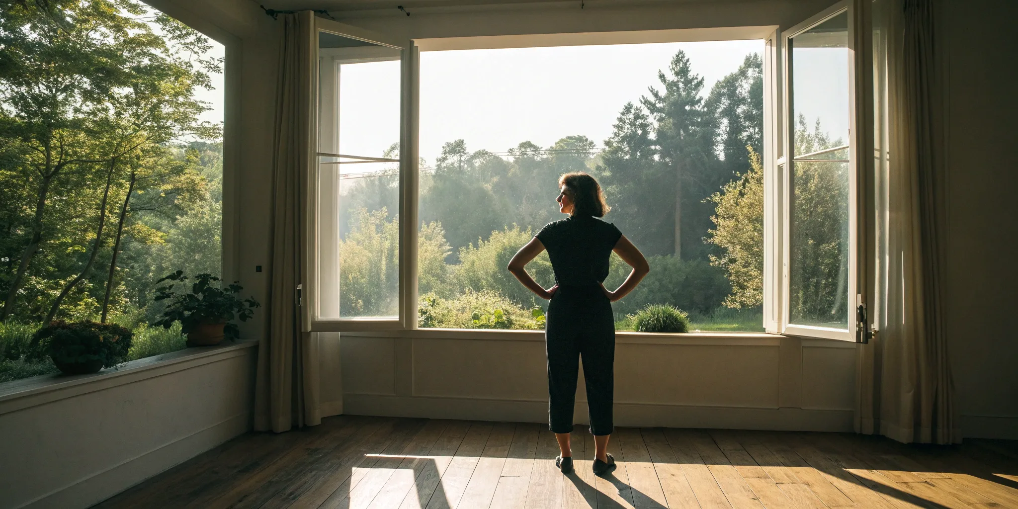 glp-1-weight-loss-how-it-works–what-to-expect-235229 Woman looking out a window, contemplating what to expect from GLP-1 for weight loss.