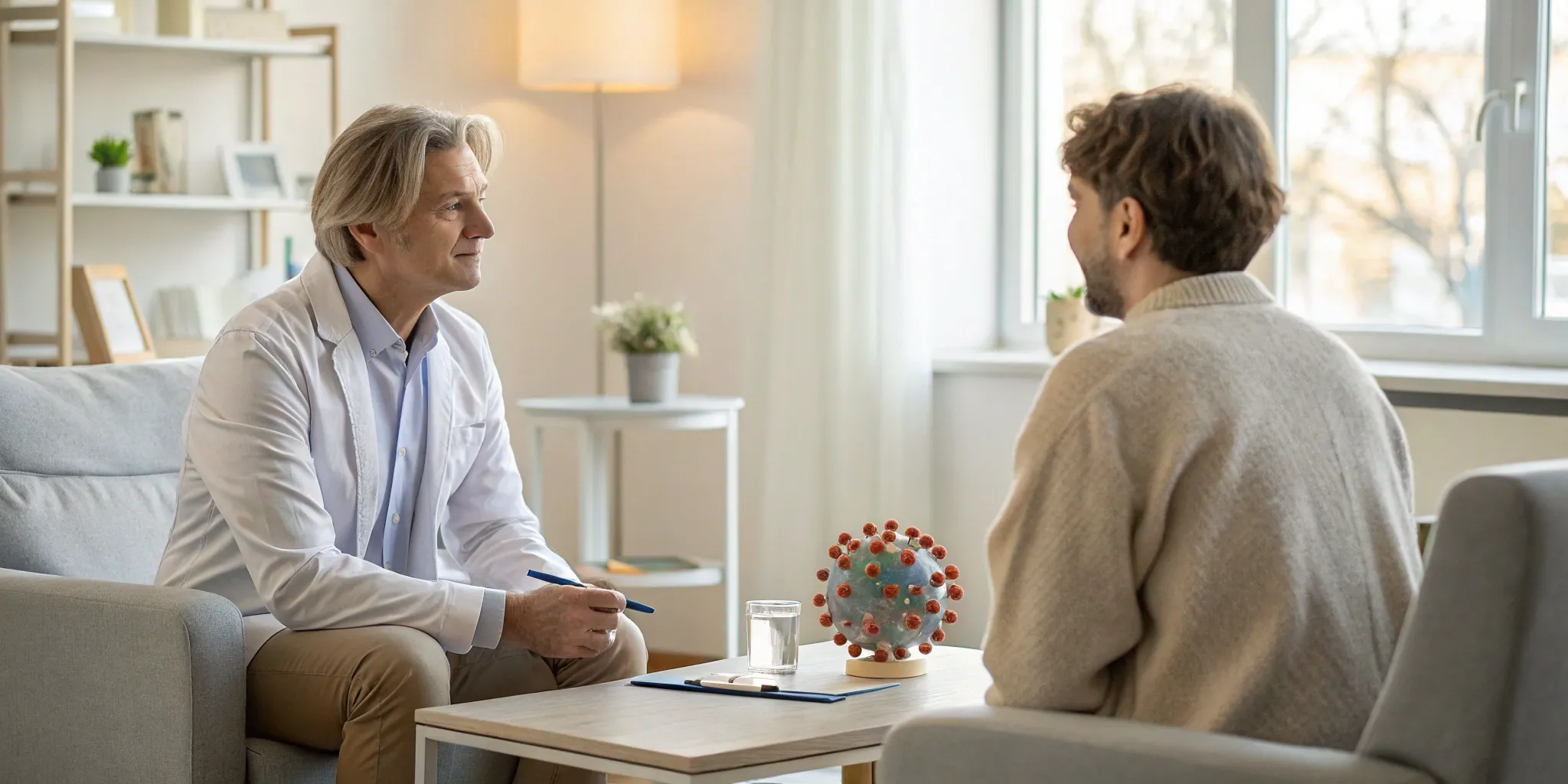 peptide-therapy-cost-what-will-you-actually-pay-513151 Doctor discussing the cost of peptide therapy with a patient.