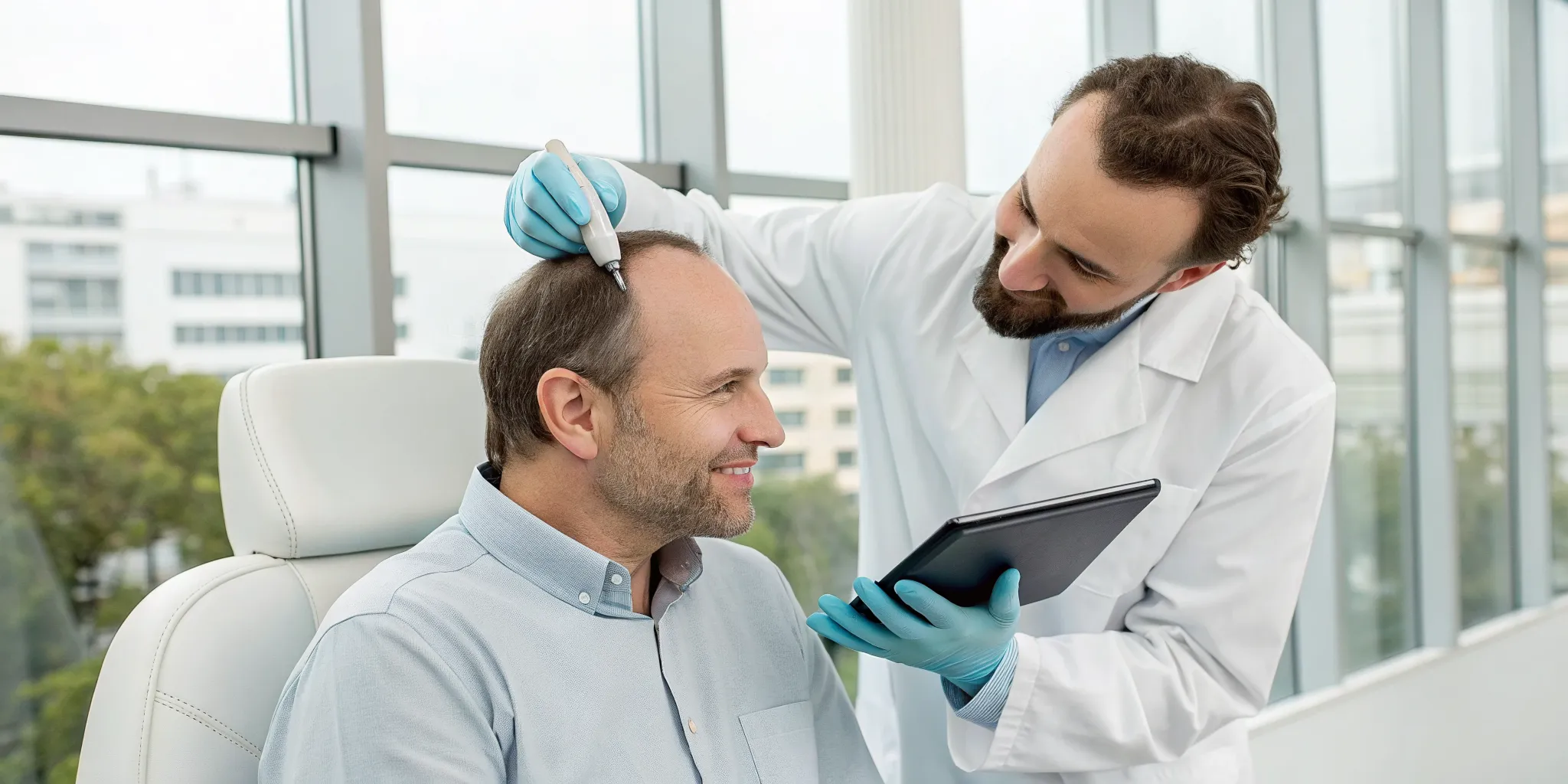 hair-restoration-treatment-near-me-a-complete-guide-401116 Doctor consulting a patient about hair restoration treatment options near me.