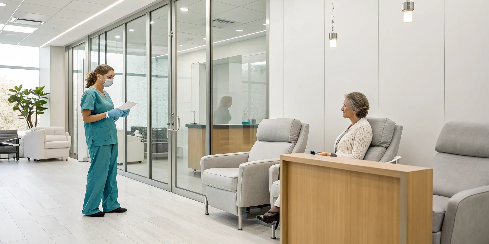 how-to-choose-an-iv-hydration-therapy-clinic-758001 A patient consults with a nurse at an IV hydration therapy clinic before treatment.