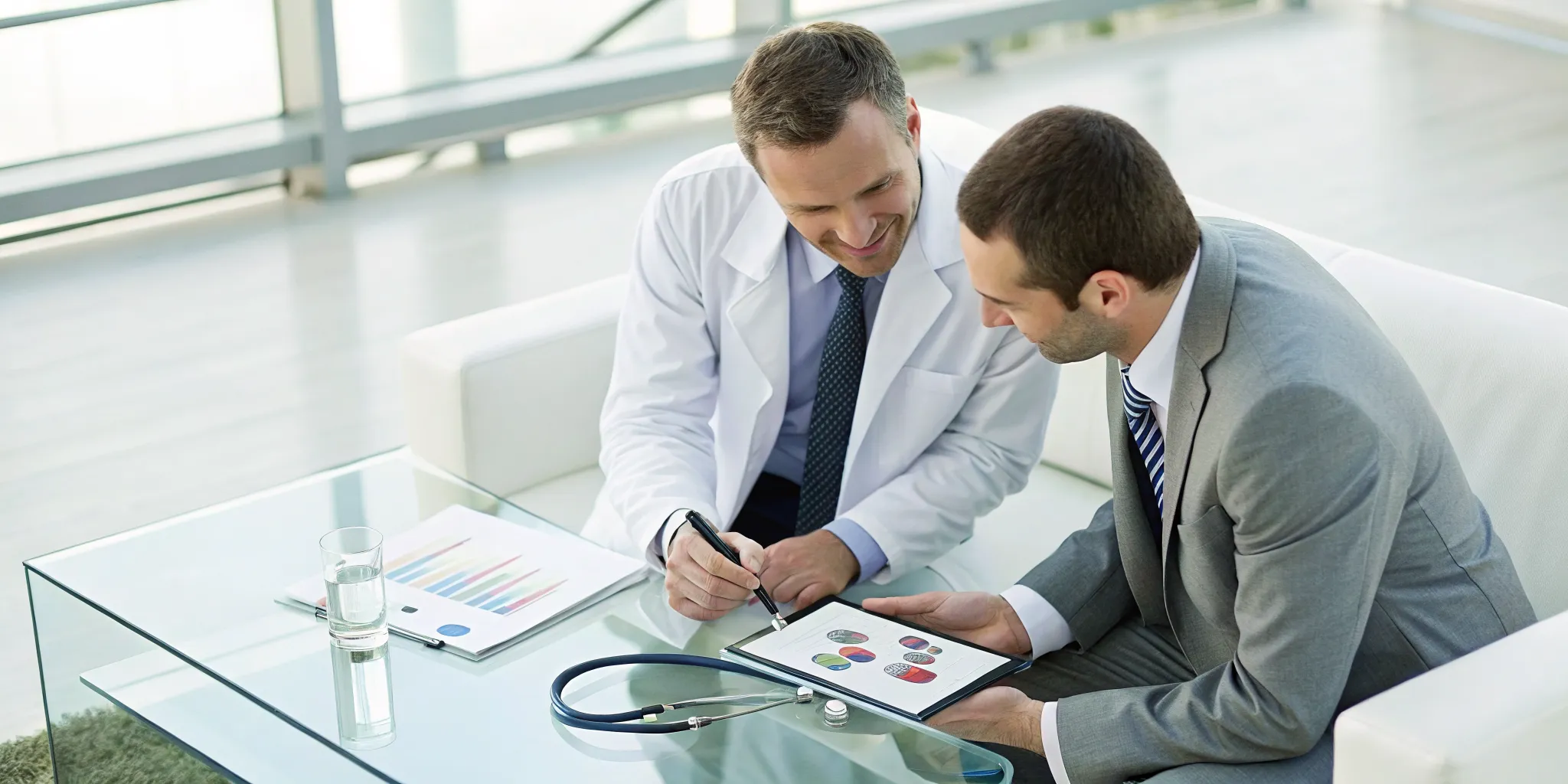 the-real-concierge-medicine-cost-explained-771688 Doctor and patient reviewing the cost of a concierge medicine membership.