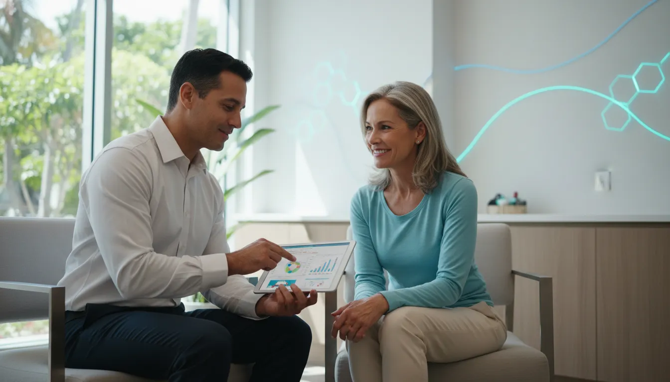 sermorelin-peptide-therapy-patient-guide-699212 Doctor reviewing lab results for sermorelin peptide therapy