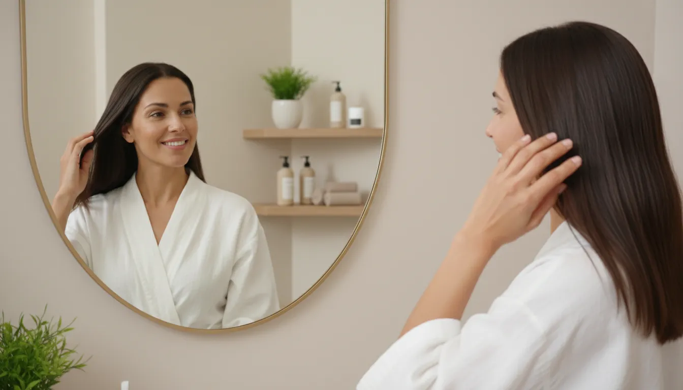 hair-loss-after-weight-loss-causes-and-next-steps-374289 Adult examining their hair during a wellness journey