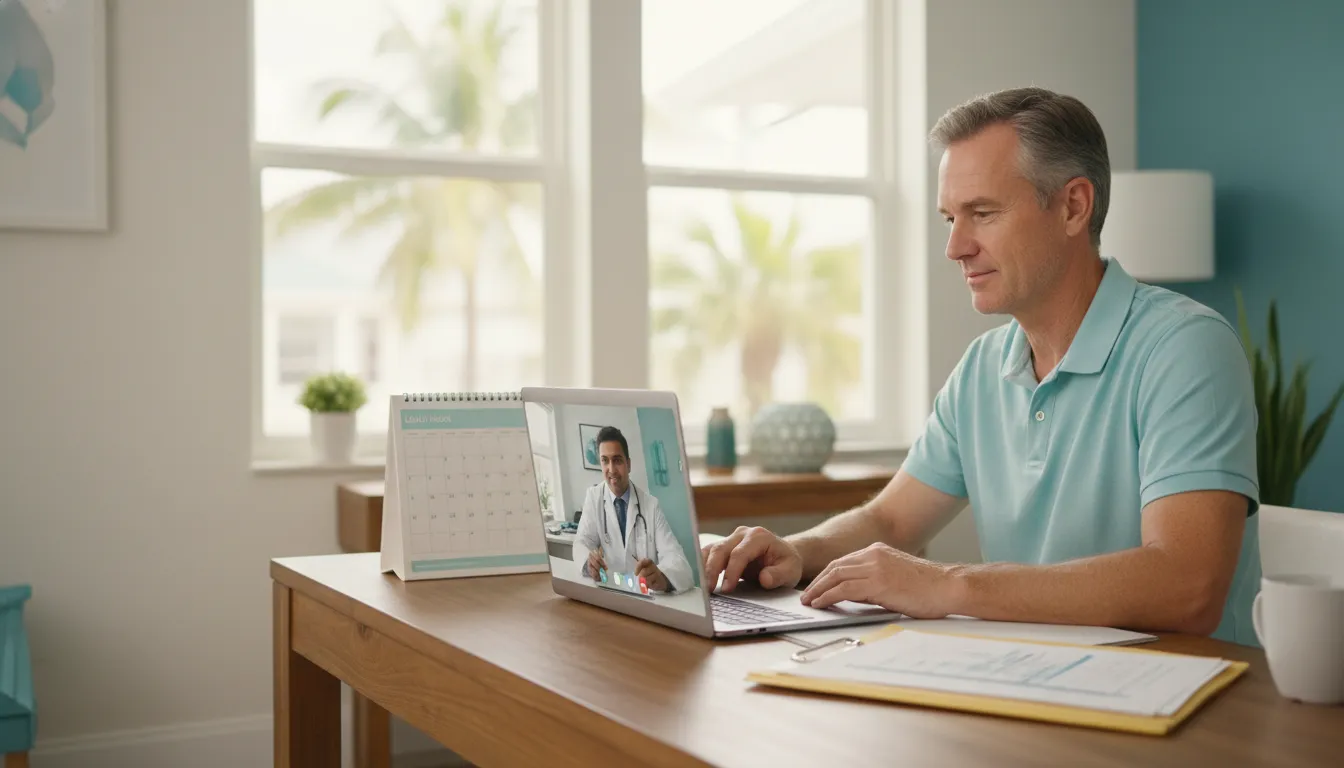 telehealth-testosterone-therapy-florida-guide-643408 Patient considering telehealth testosterone therapy in Florida during a physician video visit